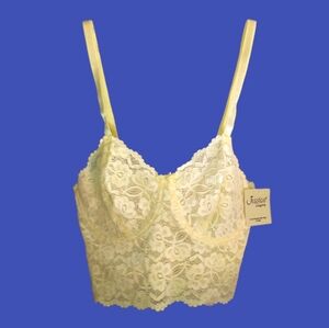 Dead Stock Y2K Sexy Floral Lace Bustier Bra Lemon Yellow Vintage Corset Top